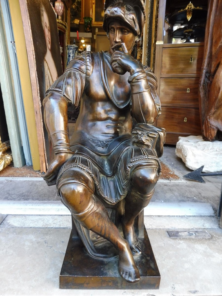 Sculpture en bronze  d'après Michel Ange  , " Laurent  de Médicis  "   19 eme