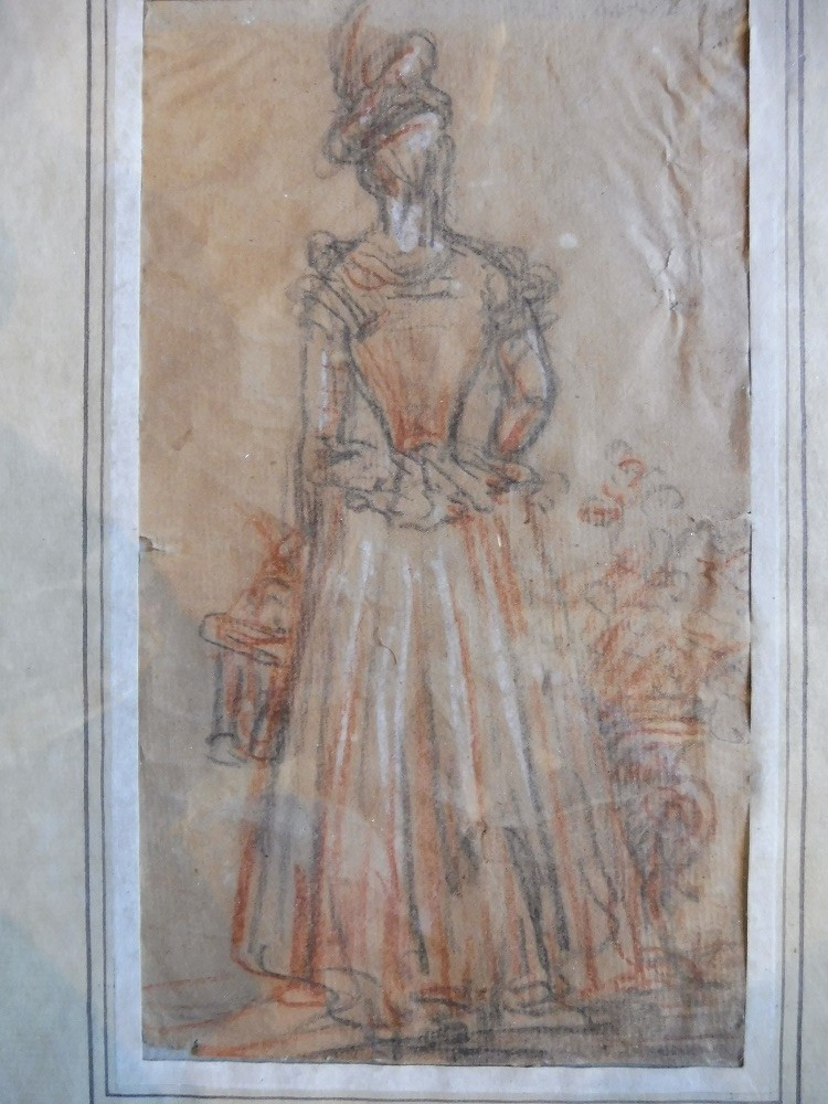 Red Chalk Drawing From The 18th Century French School "elegant From The Back" -photo-2
