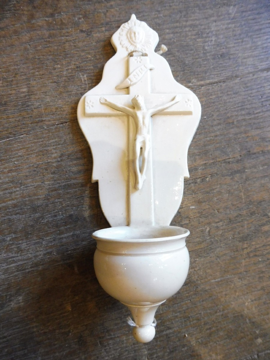 Holy Water Font In Fine Earthenware From Forges, 19th Century