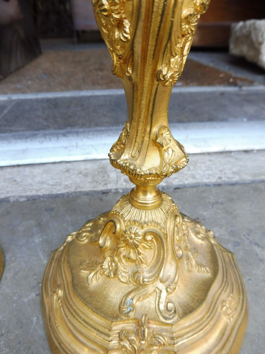 Pair Of Louis XV Style Gilt Bronze Candlesticks -photo-2