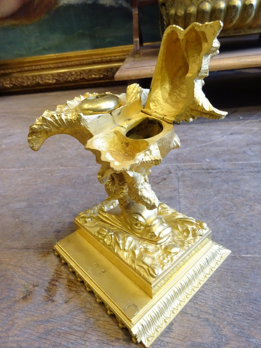 Encrier  en bronze doré  Charles X -photo-3