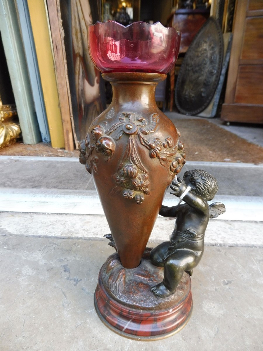 Vase sculpture en bronze  signé  Auguste Moreau -photo-2