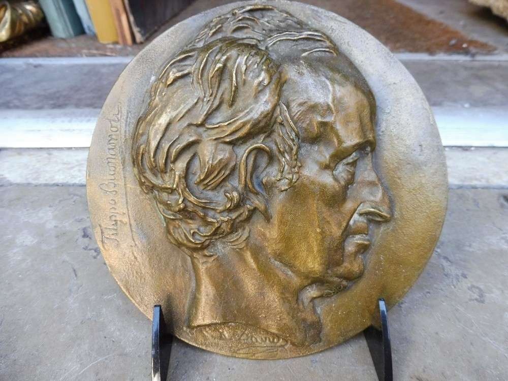 Bronze Medallion Signed David "profile Of Filippo Buanaroti" 
