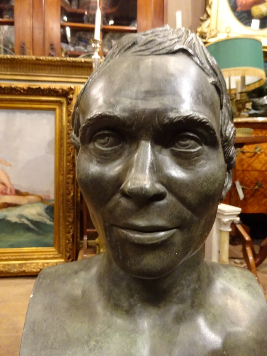 Buste  en plâtre patiné  bronze  " buste d'homme à l'antique " -photo-3