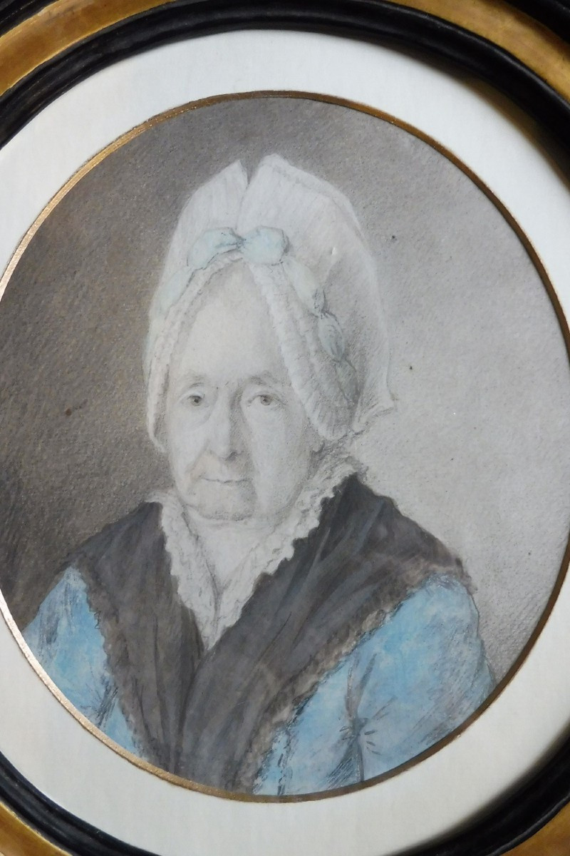Oval Pastel Drawing, Late 18th Century "portrait Of A Lady In A Bonnet"  -photo-2