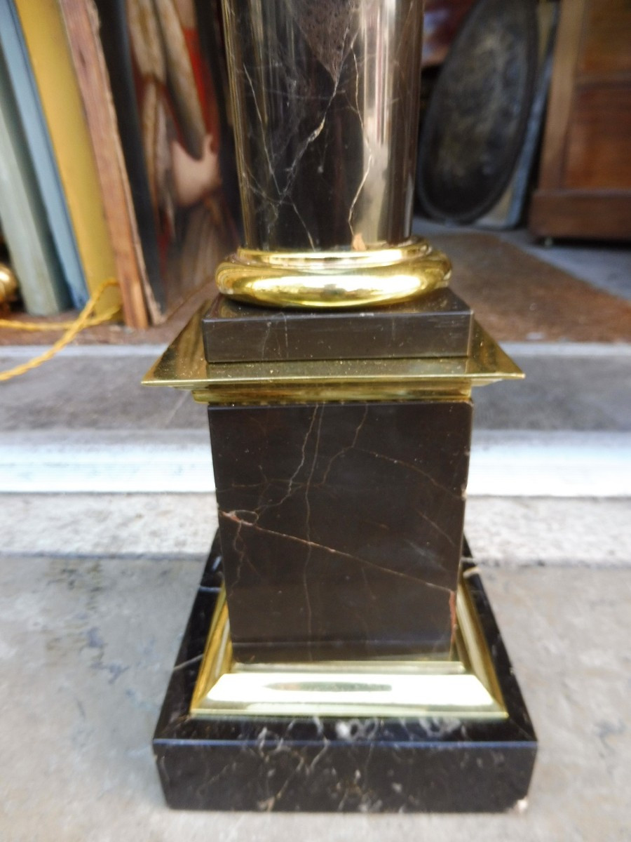 Marble And Brass Lamp Base, Column Shape, 1970s -photo-2