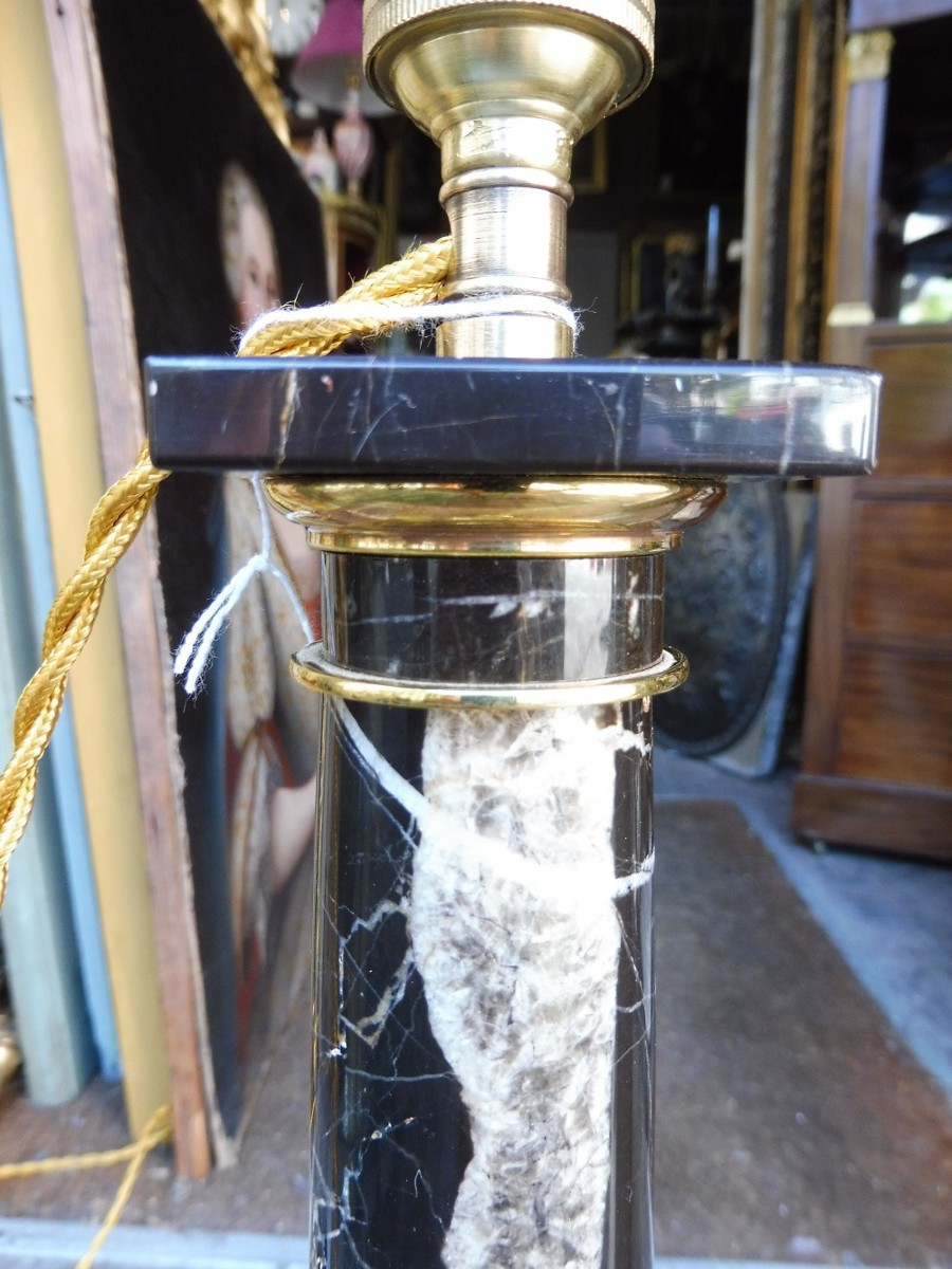 Marble And Brass Lamp Base, Column Shape, 1970s -photo-3