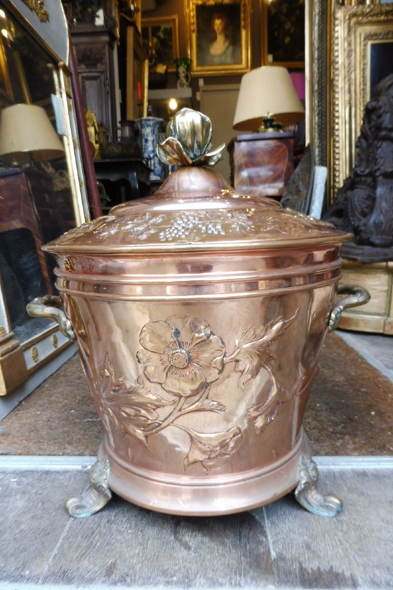 Important Copper With Art Nouveau Plant Decoration  