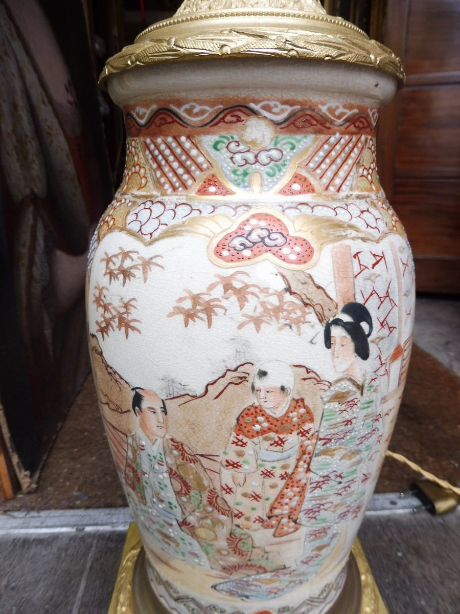 Satsuma Porcelain Lamp Base, Gilt Bronze Mount.-photo-2