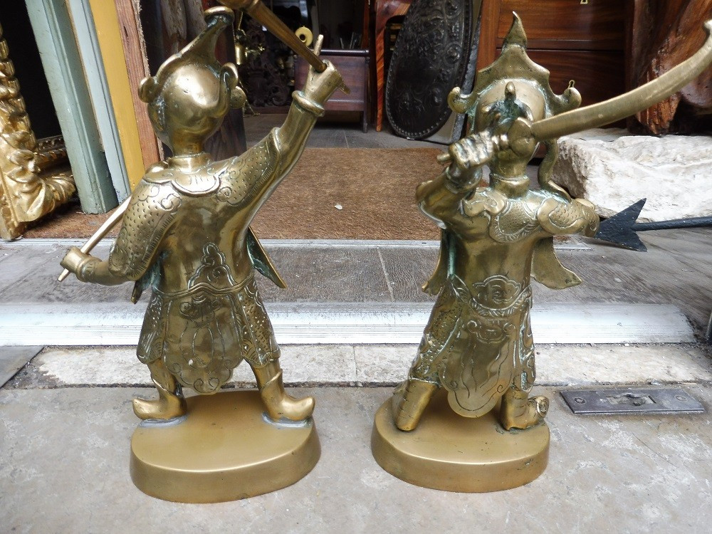 Paire de sculpture  en bronze  ,  art  chinois  19 eme  " combattants "  -photo-2