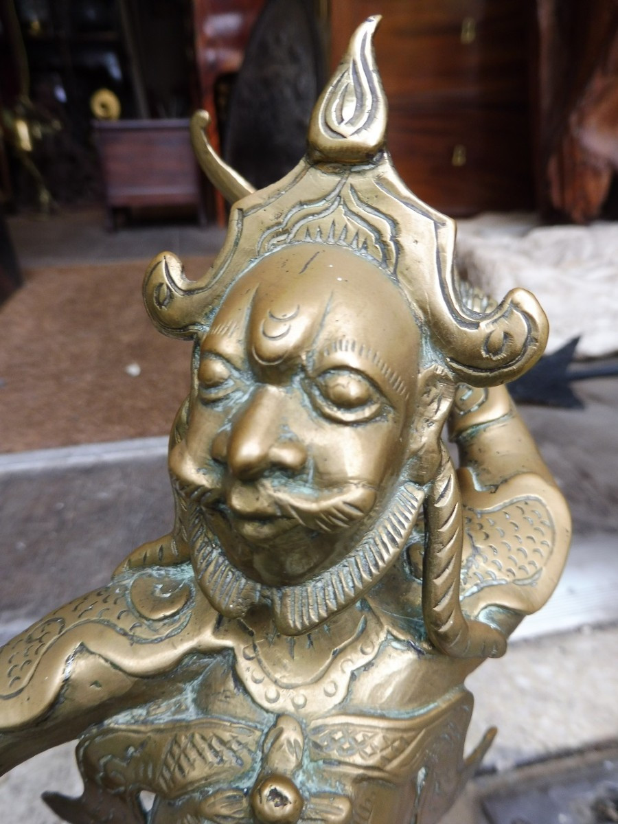 Paire de sculpture  en bronze  ,  art  chinois  19 eme  " combattants "  -photo-4