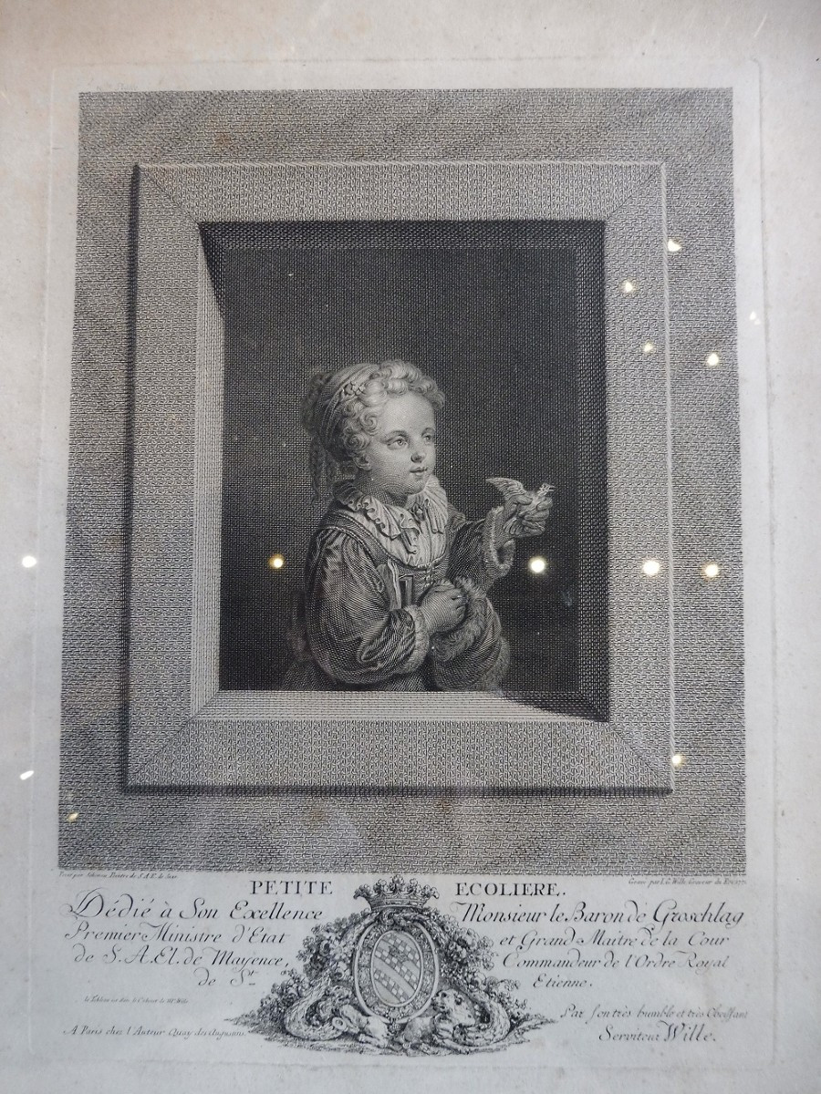 Gravure 18 eme par Wille  " la petite écolière" -photo-2