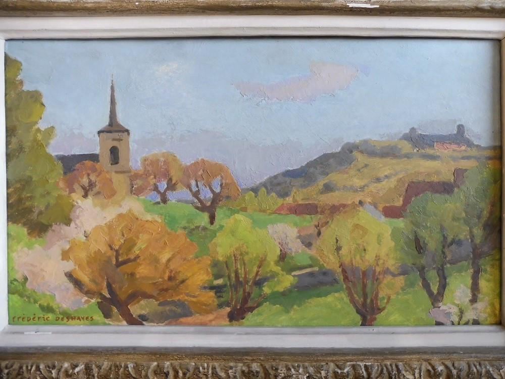 Huile sur carton signée  Frédéric Deshayes " paysage d' Asquin" -photo-2