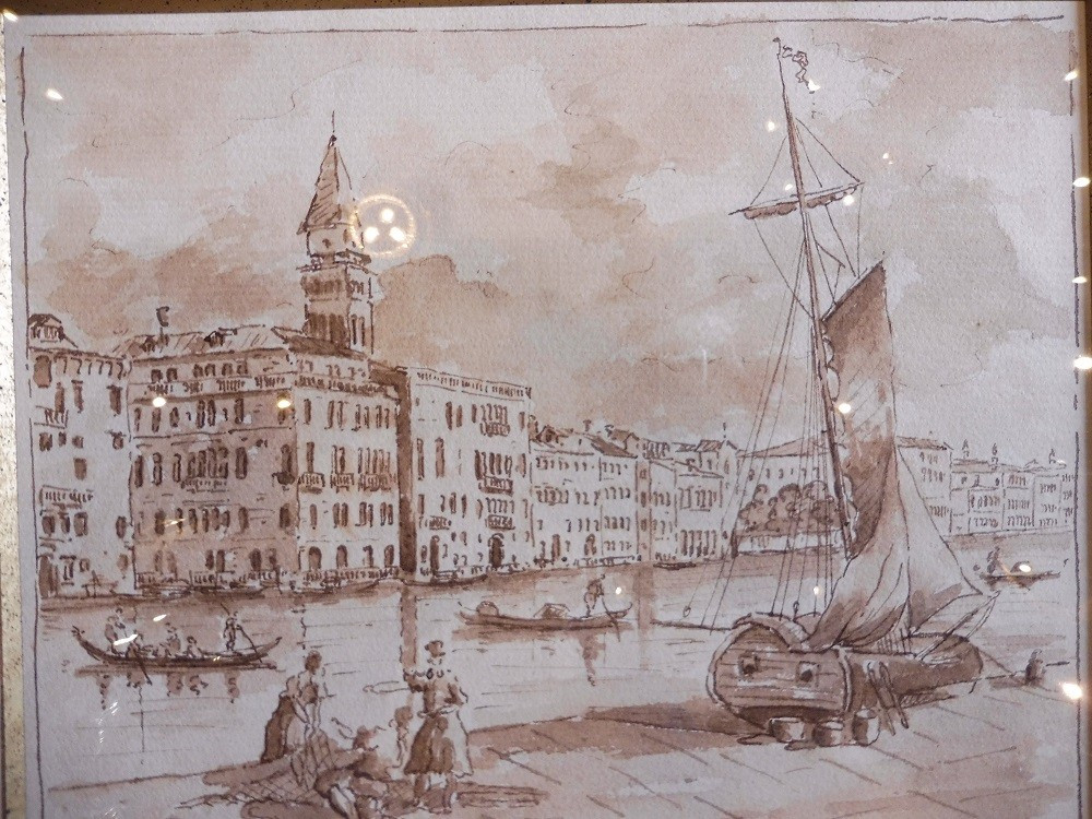Dessin lavis  d'après Guardi  " Venise  , le grand canal"  19 eme siècle -photo-2