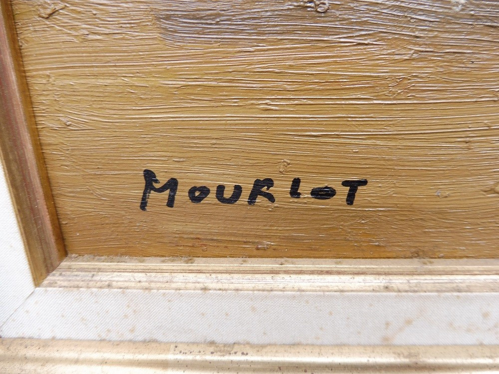 Huile sur panneau  signée  Maurice Mourlot " nature morte aux pichets " -photo-2