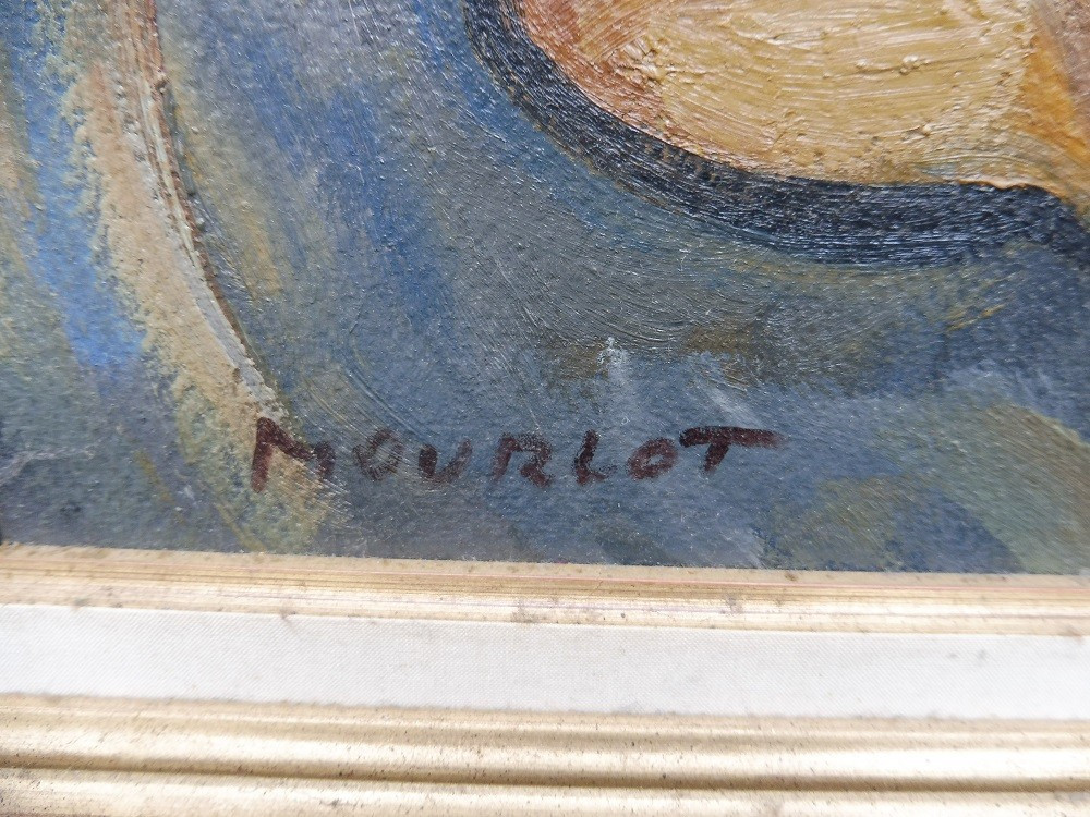 Huile  sur panneau signée  Maurice  Mourlot    " nature morte  aux récipients  vides" -photo-2