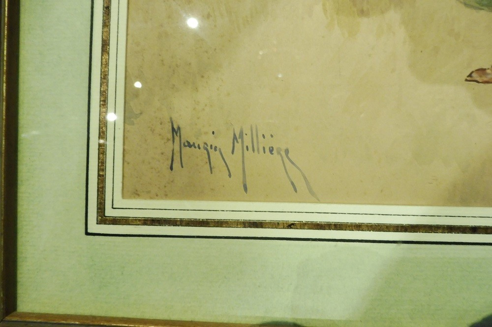 Aquarelle  signée  Maurice Millière  " défense de chasser "  -photo-2