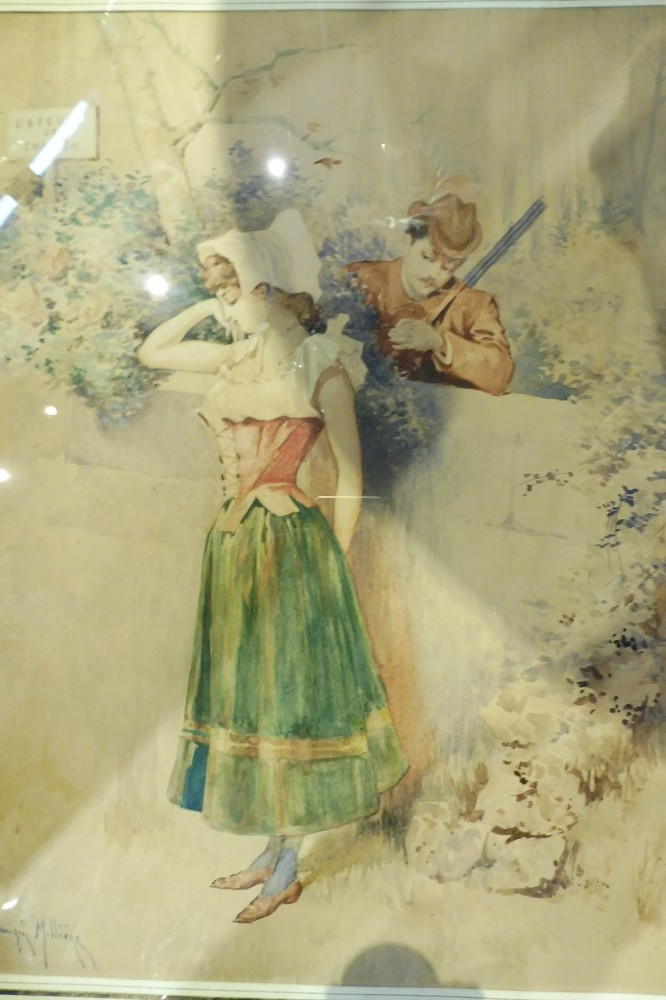 Aquarelle  signée  Maurice Millière  " défense de chasser "  -photo-3