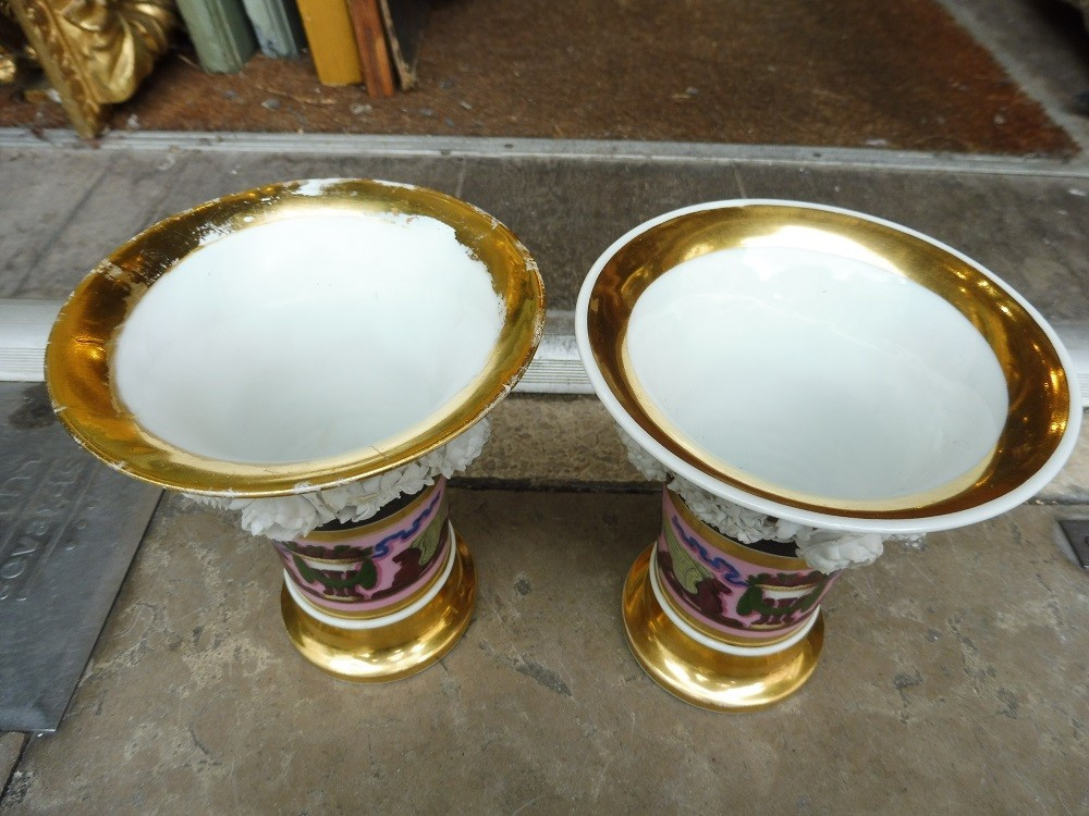 Pair Of Paris Porcelain Cornet Vases, Empire Period -photo-2