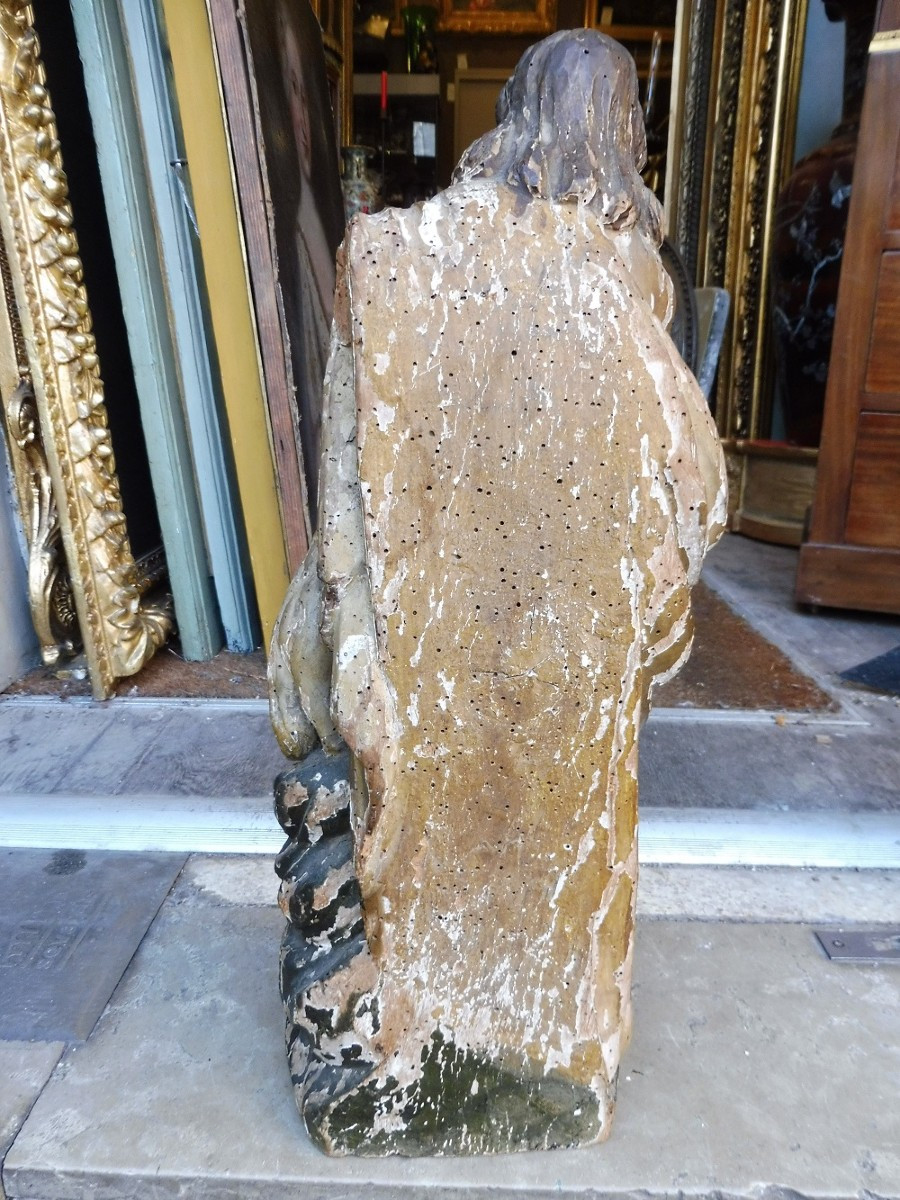 Statue en bois sculpté  17 eme  "  saint Roch   et son chien   "  -photo-2