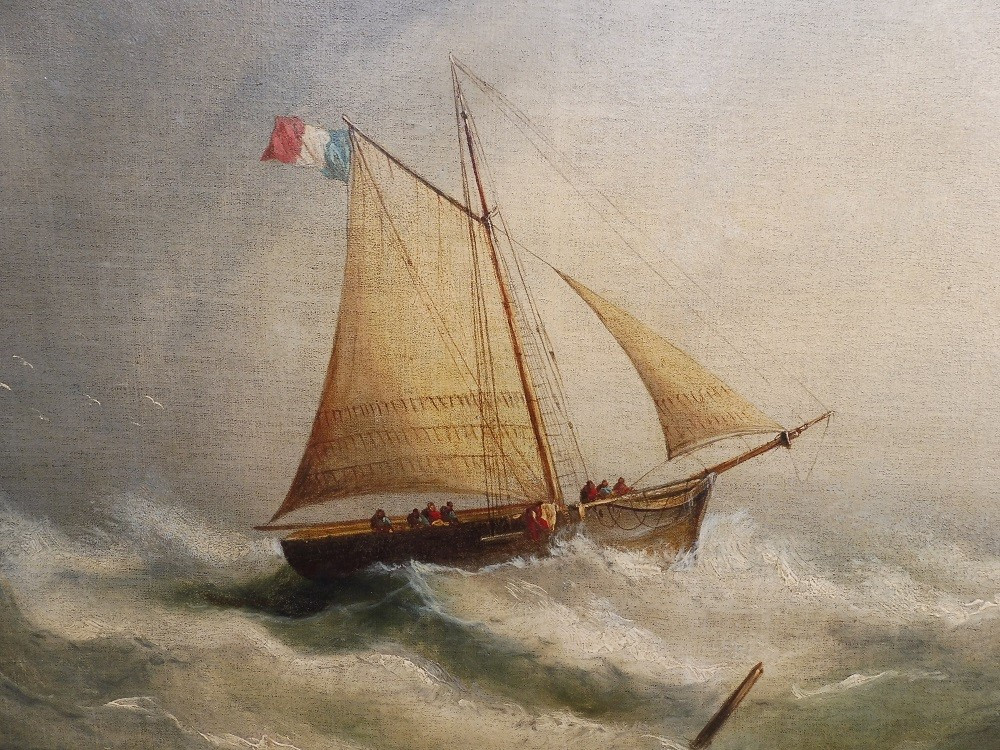 Oil On Canvas Signed Félix "sailboat In The Storm" Circa 1840-photo-3