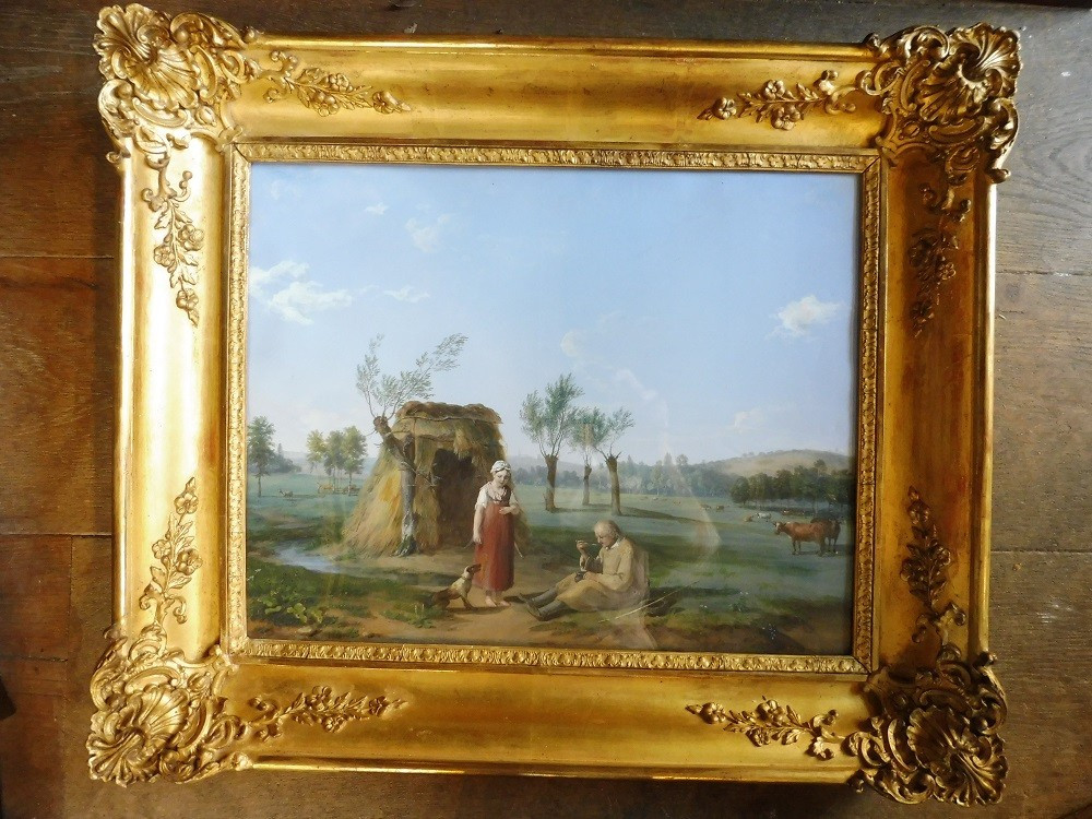 Gouache  signée  Leroy  " la collation " 