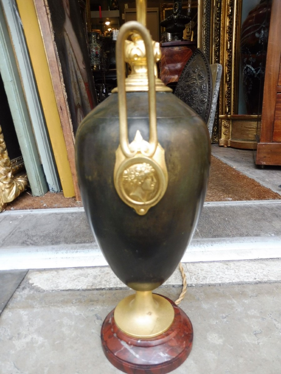 Pied de lampe  en bronze patiné et doré  néoclassique   19 eme-photo-2