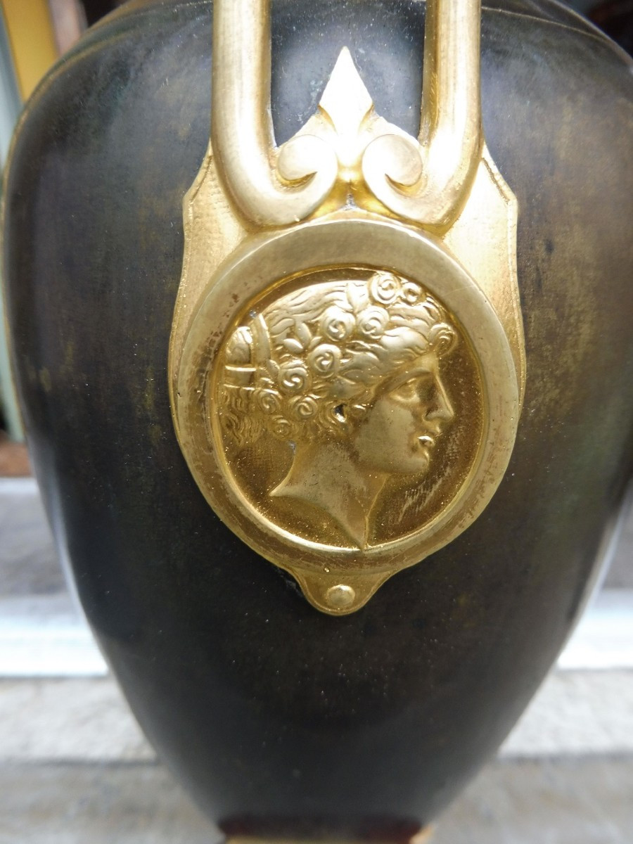 Pied de lampe  en bronze patiné et doré  néoclassique   19 eme-photo-3