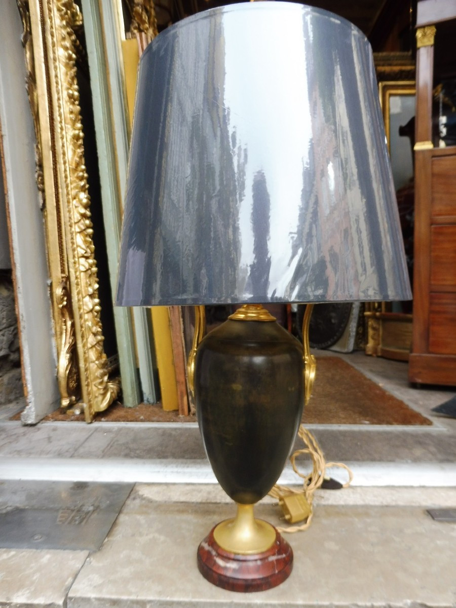 Pied de lampe  en bronze patiné et doré  néoclassique   19 eme-photo-4