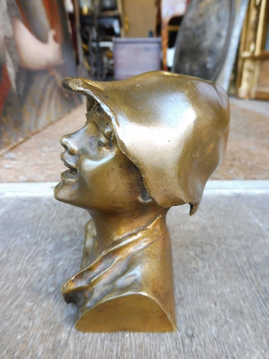 sculpture  en bronze  1900  , " buste  d' enfant "  -photo-2