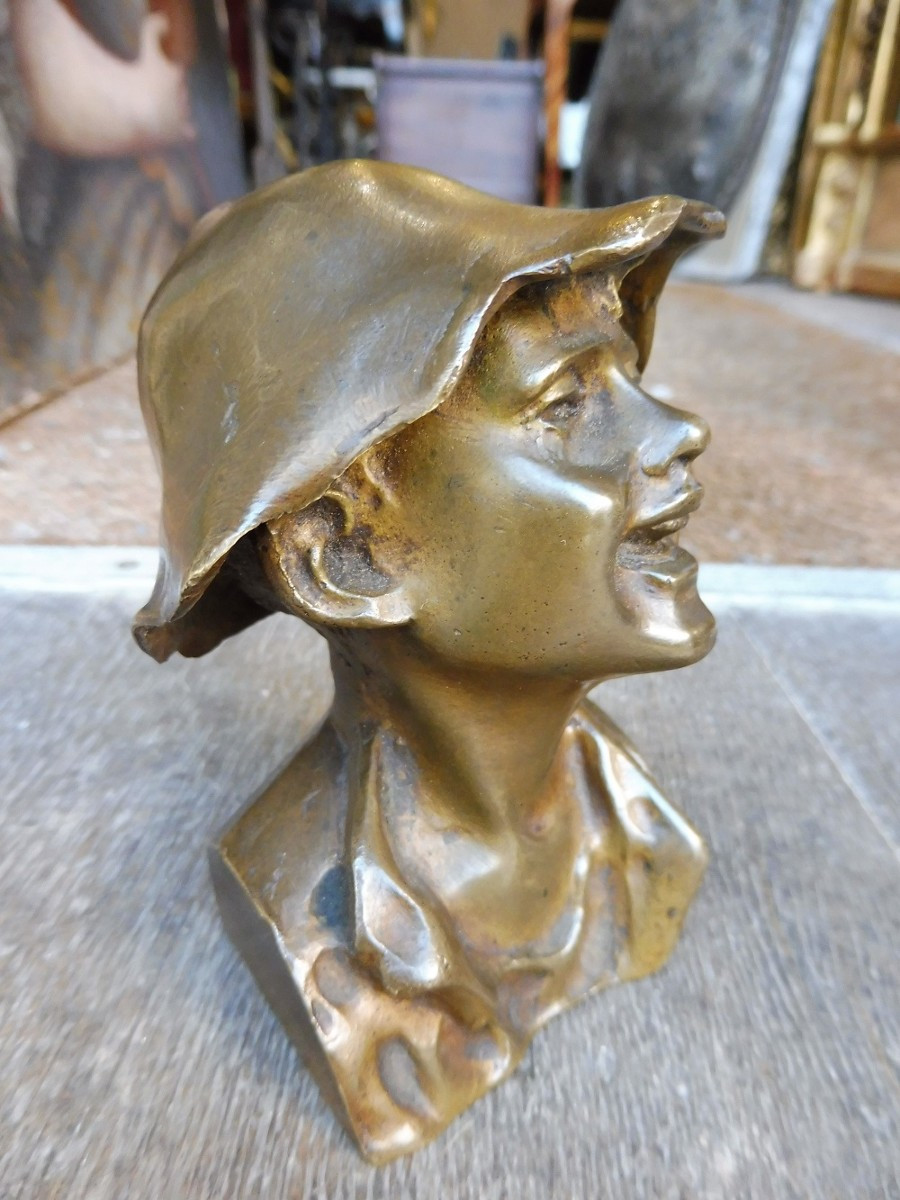 sculpture  en bronze  1900  , " buste  d' enfant "  -photo-3