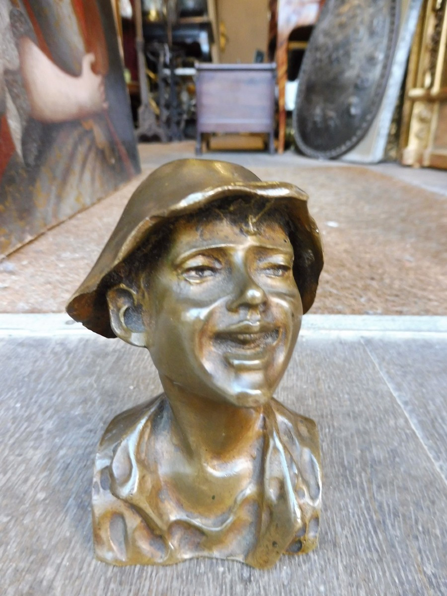 sculpture  en bronze  1900  , " buste  d' enfant "  