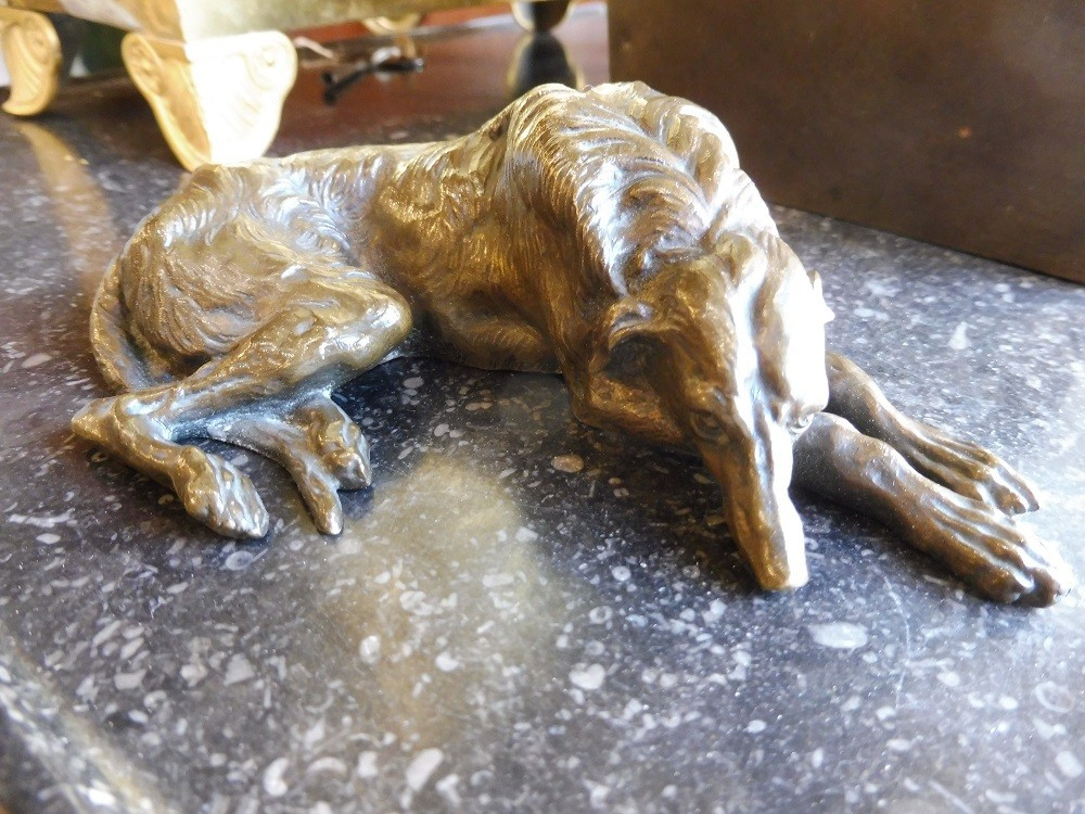 Bronze Sculpture Signed Gayrard "lying Greyhound"  