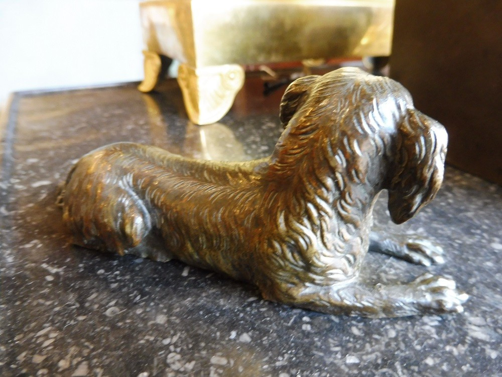 19th Century Bronze Sculpture "sitting Dog"-photo-2