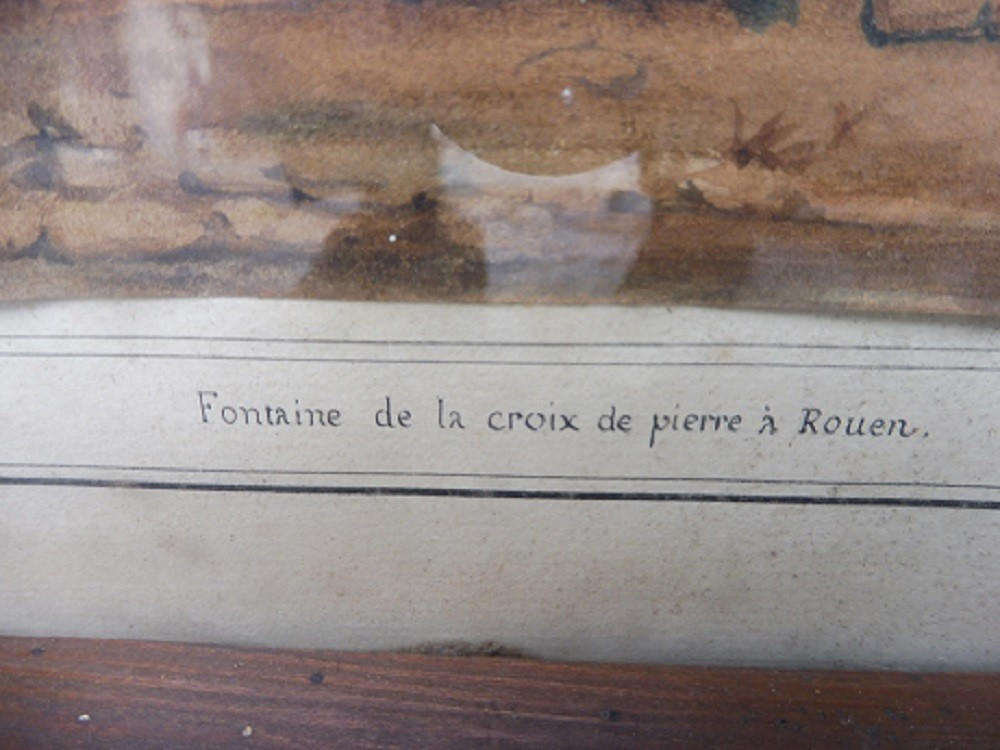 Aquarelle  signée  Pourchot  datée 1839  " "Fontaine de la croix de pierre à  Rouen "  -photo-4