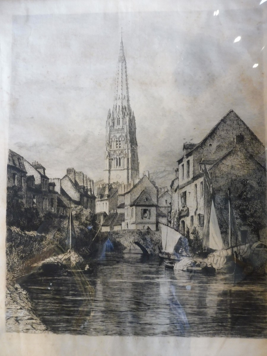 Gravure 19 eme  " vue  d' Harfleur  "   ,-photo-2