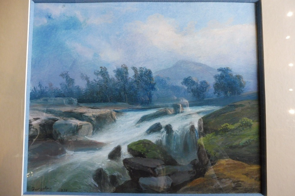 Pastel  signé  Salvatore Fergola daté  1871   " paysage de montagne "  -photo-2