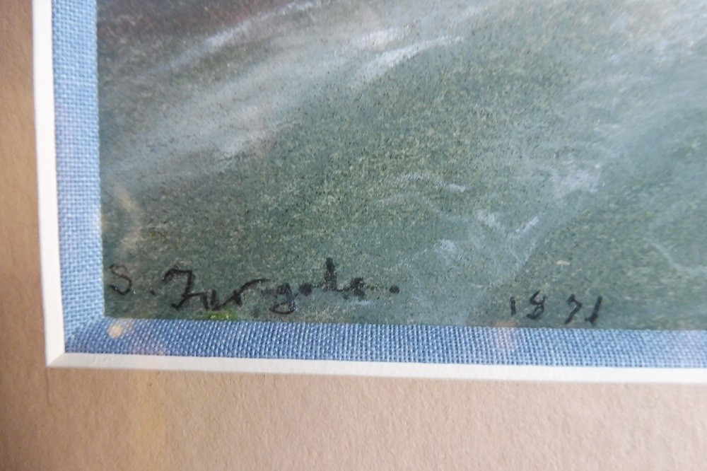 Pastel  signé  Salvatore Fergola daté  1871   " paysage de montagne "  -photo-3