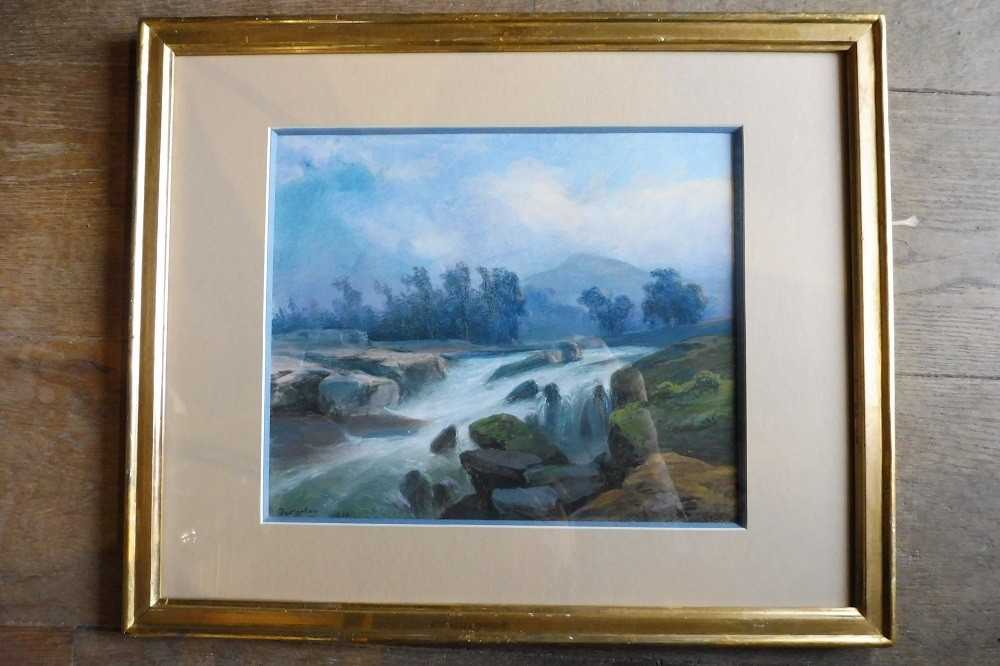 Pastel  signé  Salvatore Fergola daté  1871   " paysage de montagne "  