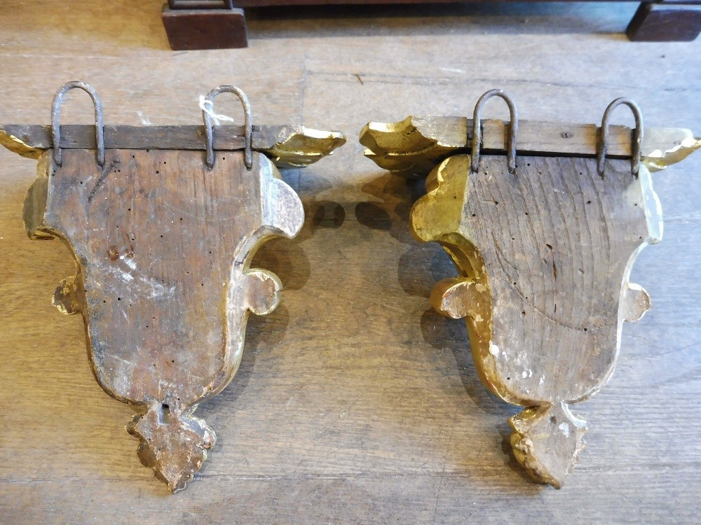 Pair Of 19th Century Gilded Wood Wall Consoles -photo-2