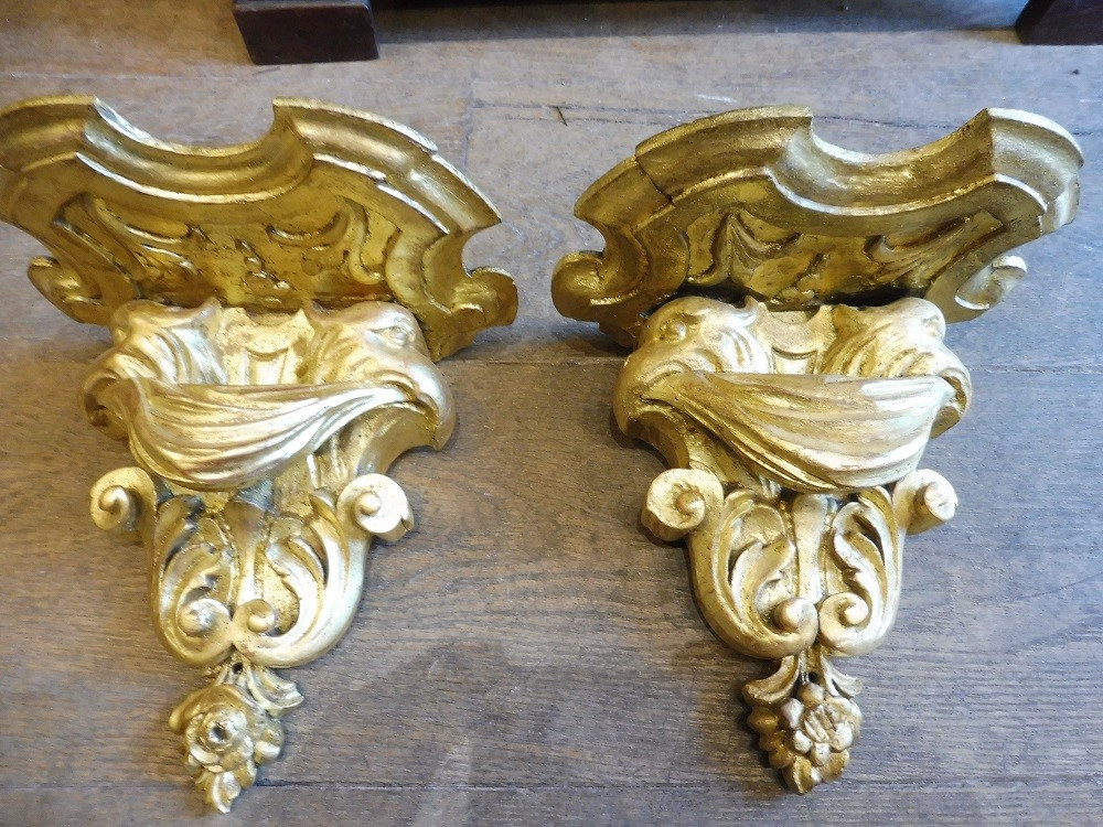 Pair Of 19th Century Gilded Wood Wall Consoles 