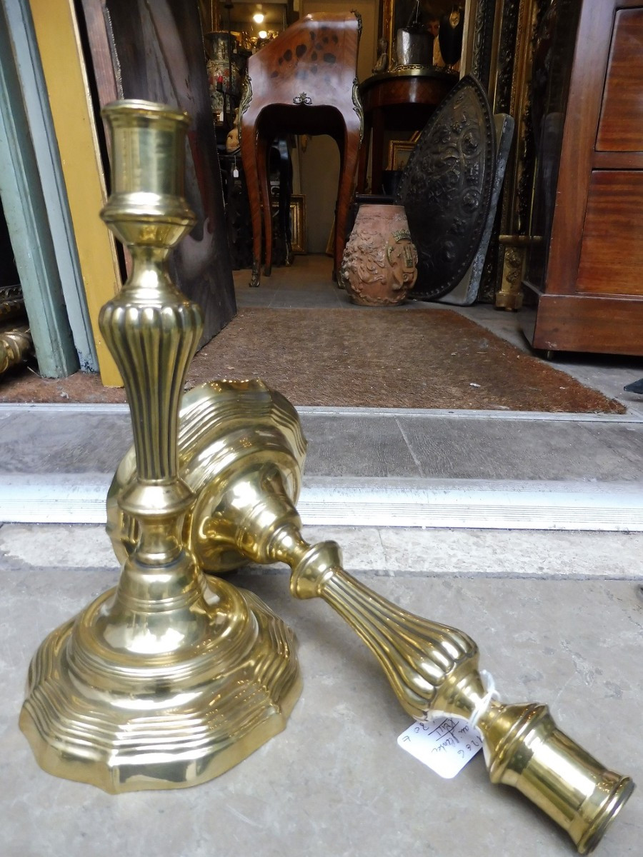 Pair Of 18th Century Polished Bronze Torches-photo-2
