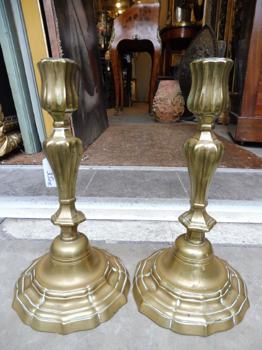 Pair Of 18th Century Polished Brass Candlesticks  