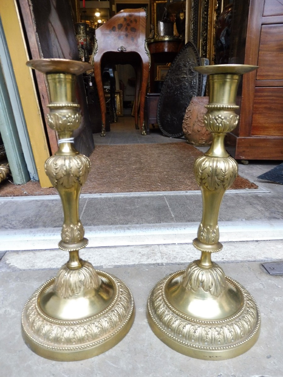Pair Of Louis XVI Chiseled Bronze Candlesticks
