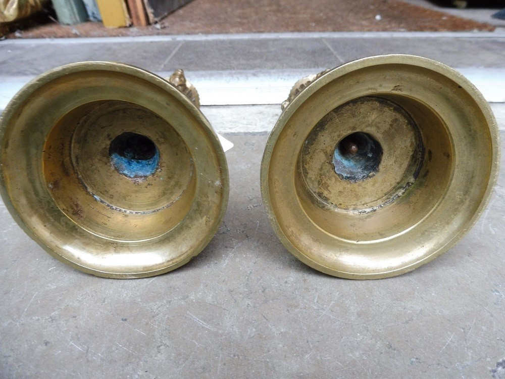 Paire de flambeaux en bronze  style renaissance  , 19 eme-photo-3