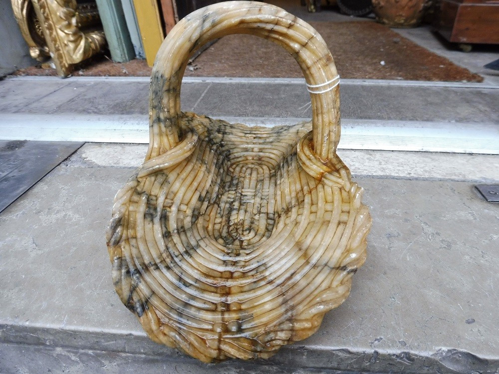 Carved Alabaster Basket, 19th Century  -photo-2