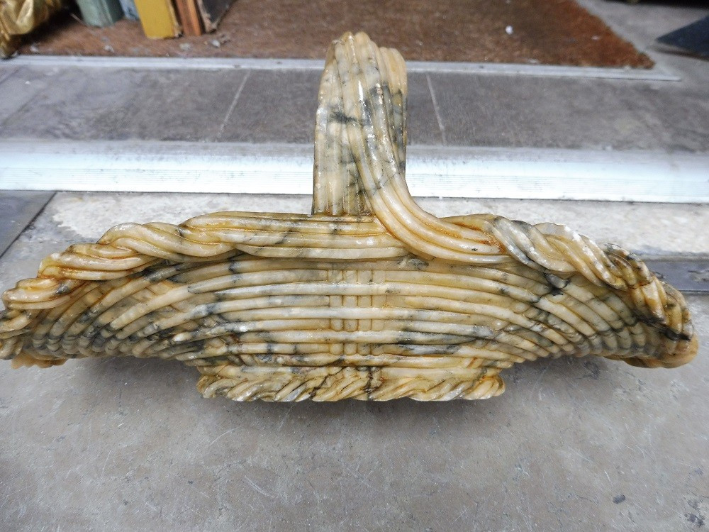 Carved Alabaster Basket, 19th Century  -photo-3