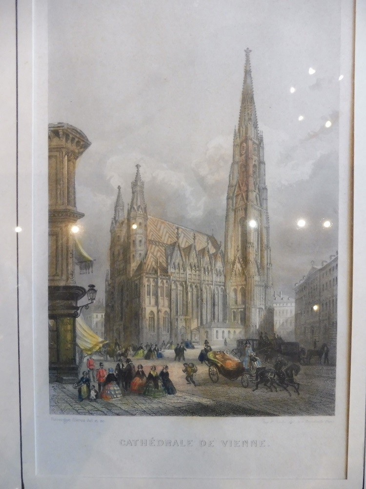 Suite de six  gravures  19 eme  " monuments  de villes d'Europe "   encadrées -photo-2