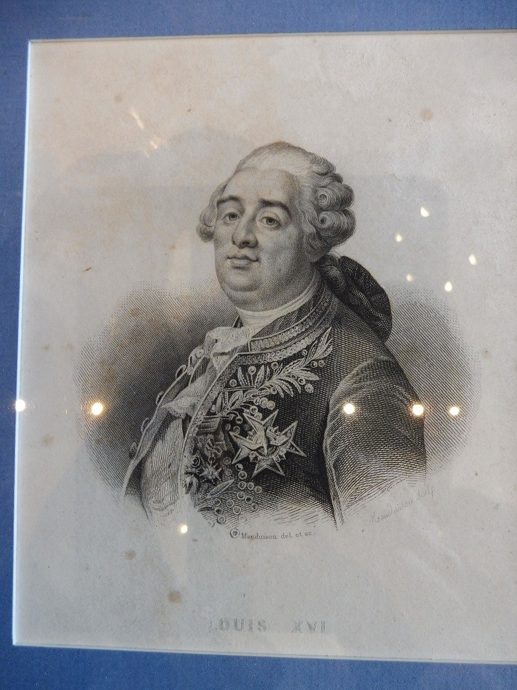 Gravure 19 eme encadrée "  Louis XVI  en buste "-photo-2