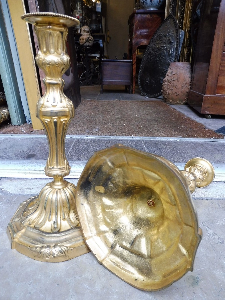 Pair Of Gilt Bronze Candlesticks In The 19th-century Transitional Style -photo-1